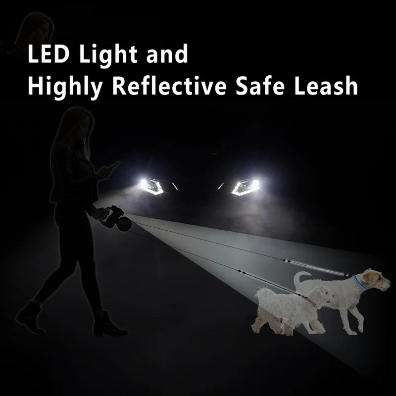 360° Tangle-Free Dual Retractable Dog Leash with LED & Independent Braking