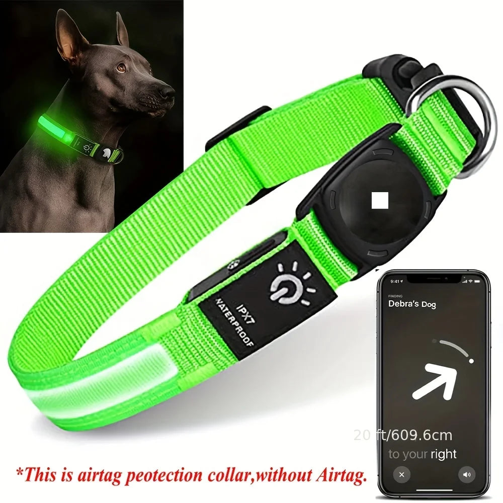 LED Glowing Collar with Apple AirTag Holder