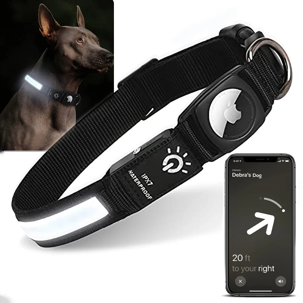 LED Glowing Collar with Apple AirTag Holder