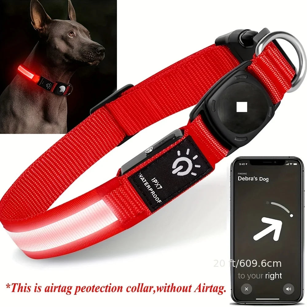 LED Glowing Collar with Apple AirTag Holder